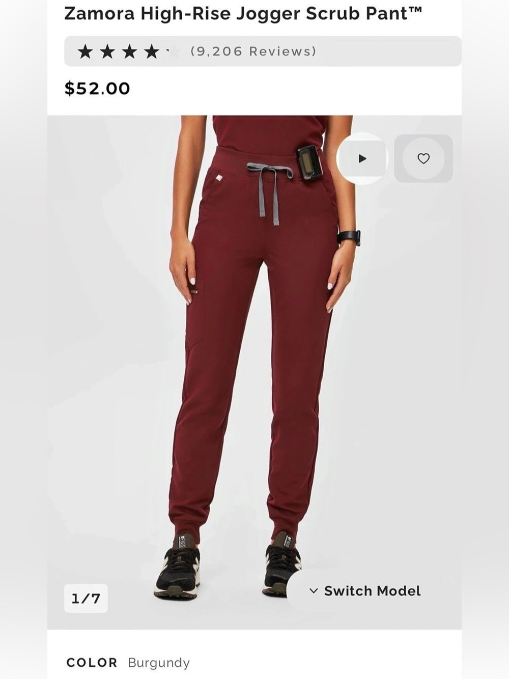 FIGS Zamora High-Rise Jogger Scrub Pant Burgundy | Size XS Petite